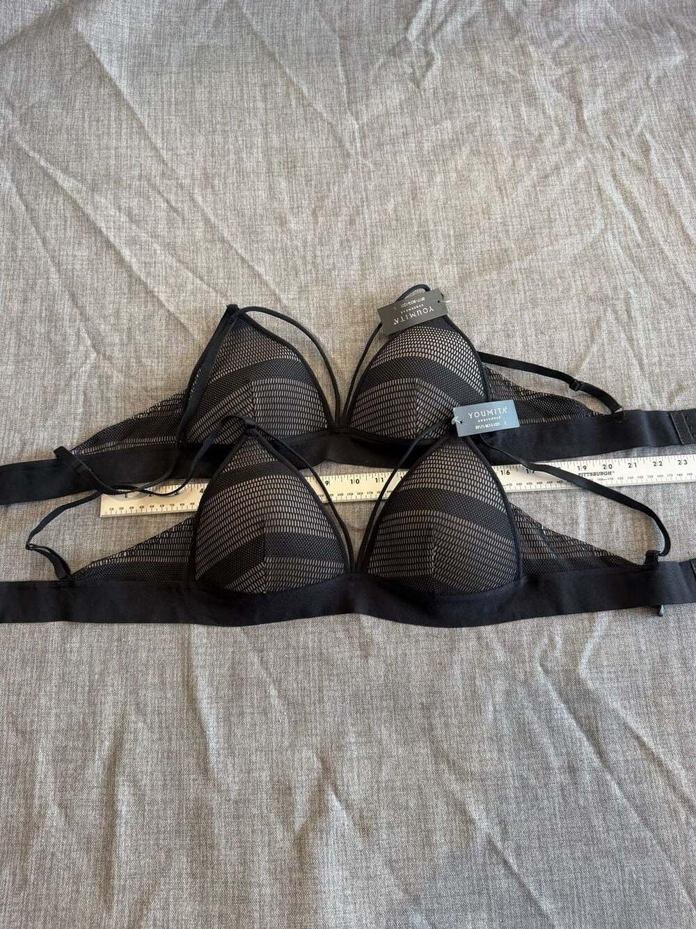 (2) YOUMITA Underwear Black Mesh Wireless Bra